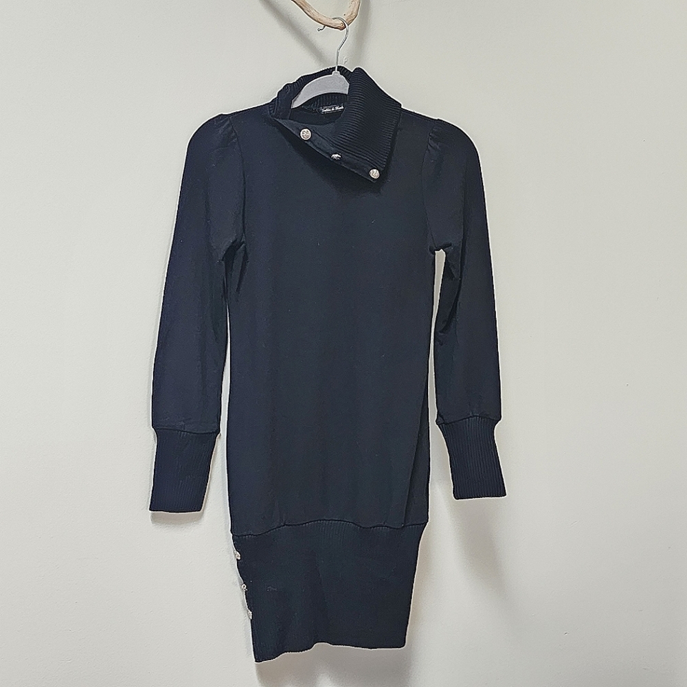 Luxe Cashmere Wool Blend Buttoned Turtleneck Cowlneck Knit Sweater Tunic M